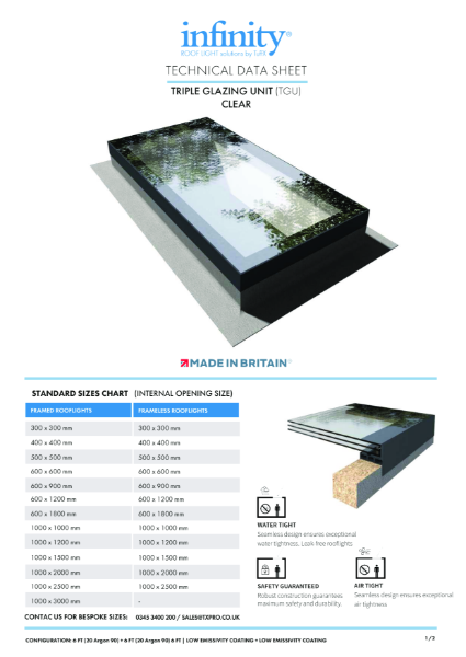 Infinity Rooflight TGU Clear_Data Sheet