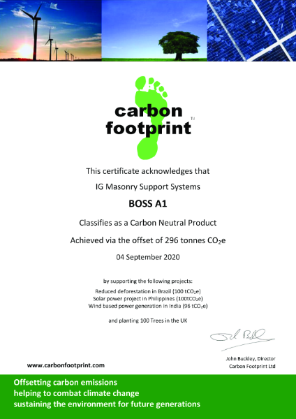 B.O.S.S. A1 Carbon Footprint Offset Certificate