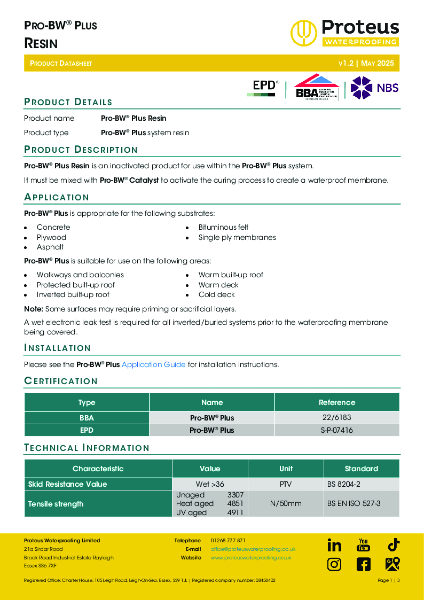 Product Data Sheet - Pro-BW® Plus Resin