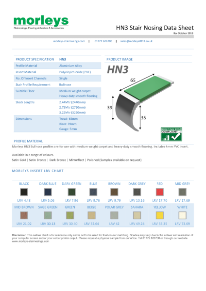 HN3 Bullnose Single Channel Stair Nosing / Stair Edging for Carpet