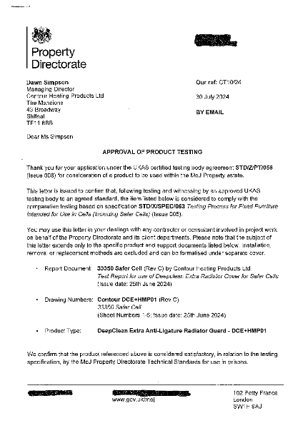 DeepClean Extra+ MoJ Property Directorate Approval for Use in Safer Cells