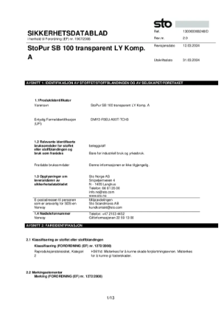 Sikkerhetsdatablad - StoPur_SB_100_transparent_LY_Komp_A_0221_NO_02_00