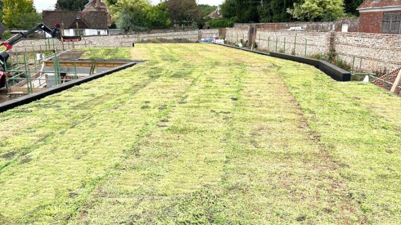 Sedum Roll-Out Green Roof System on Garden Outhouse, Ramsbury, Wiltshire