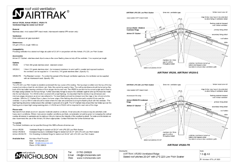 AIRTRAK VR250 20-24 degs slate Tech Data Sheet