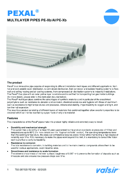 Pexal & Fittings (PexalBrass, Bravopress, PexalEasy, PexalXL) Technical Data Sheet