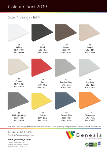 NSL Slimline Aluminium Nosing Colour Chart