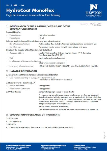 Newton HydroCoat Monoflex - Safety Data Sheet