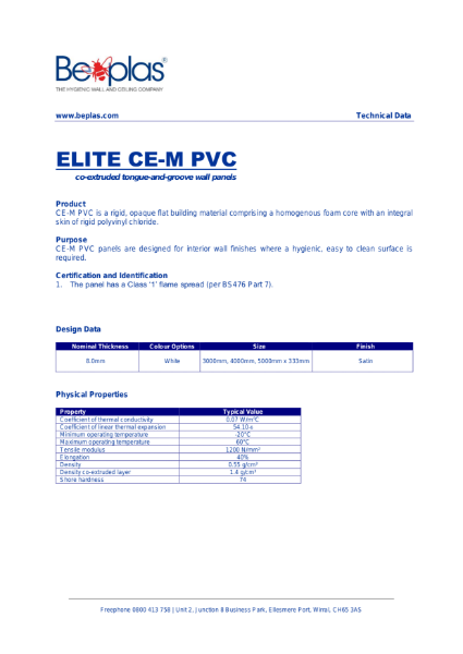 Beplas Elite CE-M, Hygienic Wall Lining