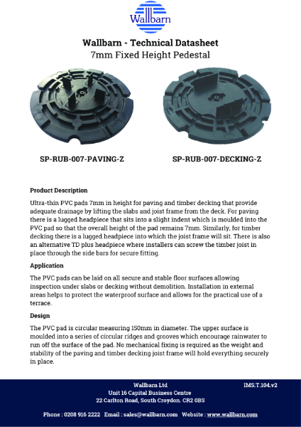 Datasheet - 7mm PVC pad for Paving and Decking