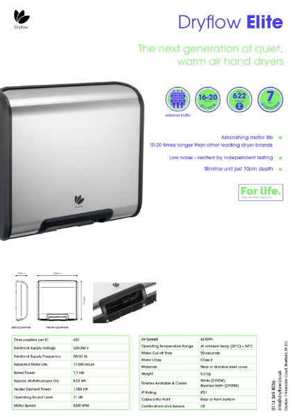 Hand Dryer Spec Sheet - Dryflow® Elite Hand Dryer