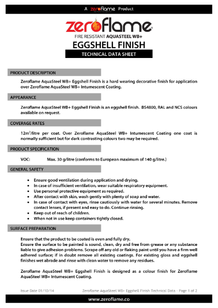 Zeroflame AquaSteel Eggshell Finish Data Sheet