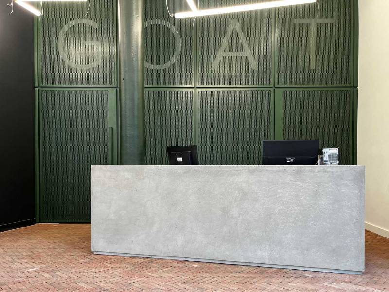 Concrete Reception Desk at Goat Yard, London