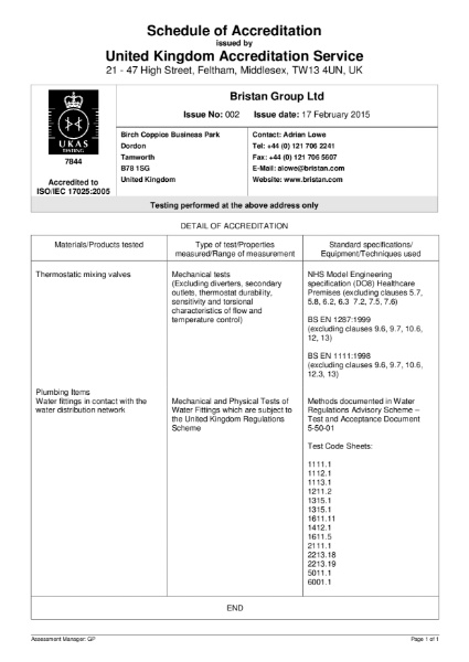 UK Accreditation Service - Schedule of Accreditation