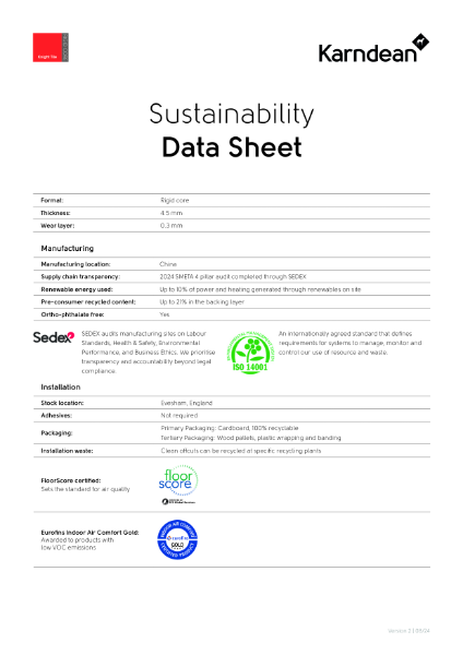 Sustainability Data Sheet - Knight Tile Rigid Core