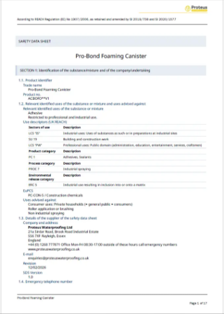 Safety Data Sheet - Pro-Bond Foaming Canister