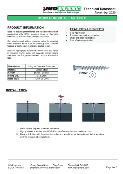 Technical Data Sheet (TDS) - IKOfix Concrete Fasteners