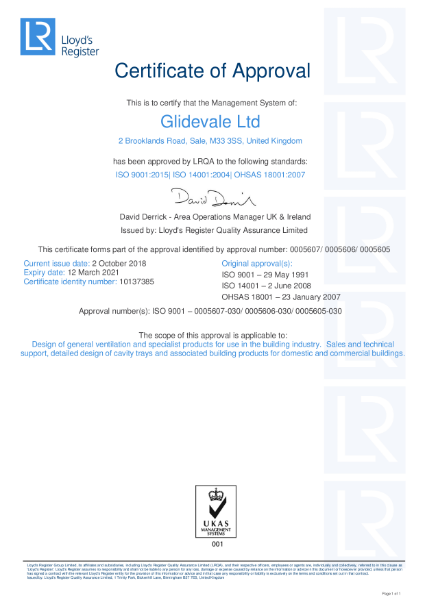 Glidevale ISO 9001 14001 OHSAS 18001 Certificate