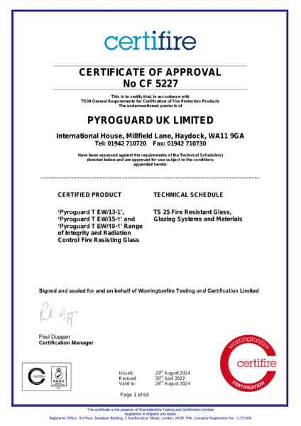 Certifire Certificate of Approval CF 5227 - Pyroguard T EW