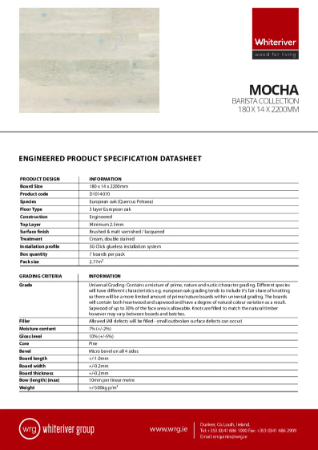 180 x 14 x 2200mm Barista Mocha Plank Spec Sheet