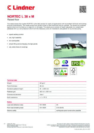 Calcium sulphate raised access floor - NORTEC - L 38 M - Data Sheet