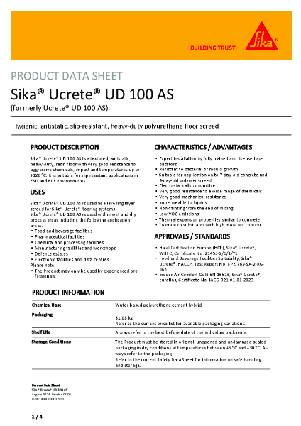 Sika® Ucrete® UD 100 AS Product Data Sheet
