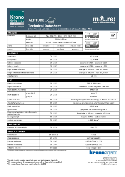 Krono Original Altitude – Technical Data Sheet