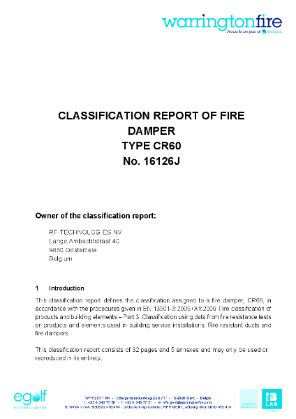 Classification report acc. to EN 13501-3