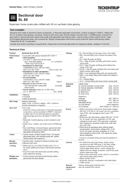 Sectional Door "Type SL 80" (Technical Data)