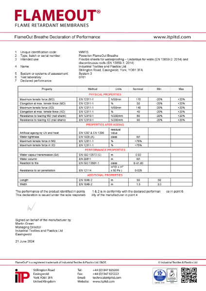 FlameOUT® Breathe Declaration of Performance  R4-6