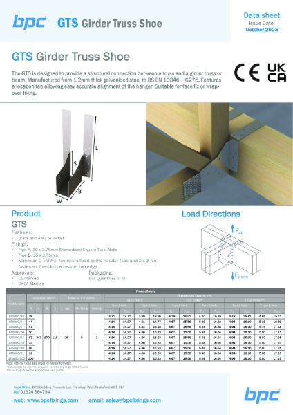 GTS-Girder-Truss-Shoe  Data Sheet