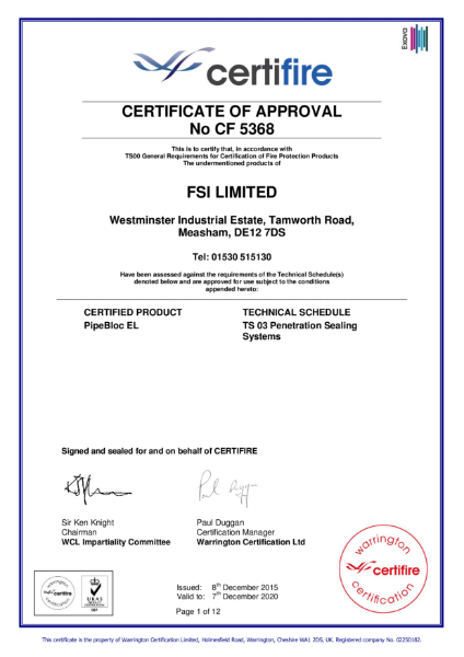 Certificate of Approval CF5368 - PipeBloc EL