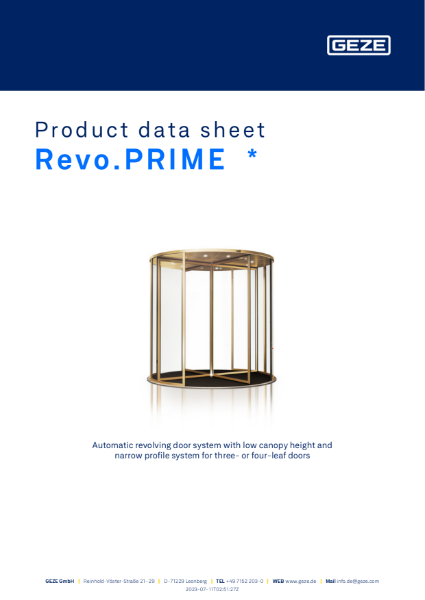 GEZE Revo.PRIME Revolving Door Product Data Sheet