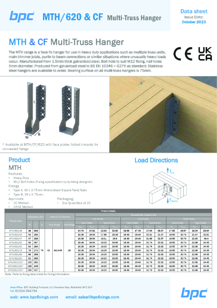 MTH-620-MTH-CF620-Multi-Truss-Hanger  Data Sheet