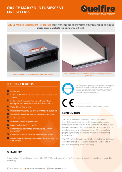 Product Data Sheet - QRS Intumescent Fire Sleeve for Plastic Vent Ducts