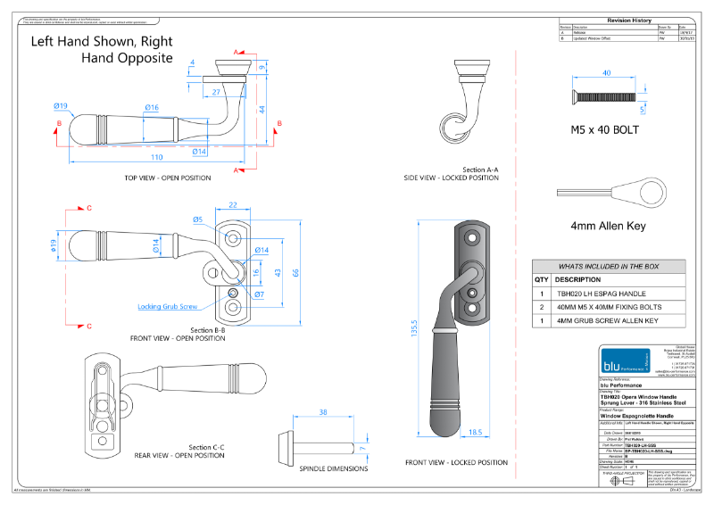BLU™ - TBH020 Opera Window Handle CAD
