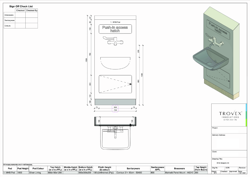 Hygipod Hand Basin Slopping Top – Example Drawing