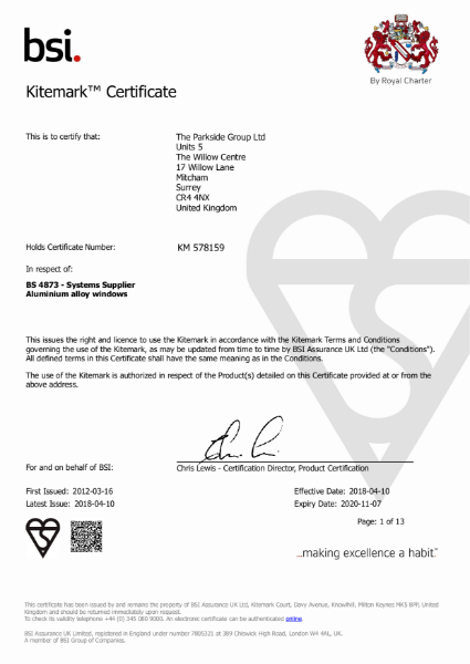 Kitemark Certificate (Aluminium Windows)