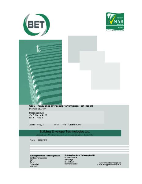 XPAN Extruded Aluminium Facades - CWCT "Sequence B" Facade Performance Test Report