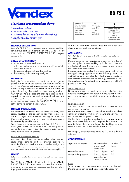 VANDEX BB75 E - Product Data Sheet