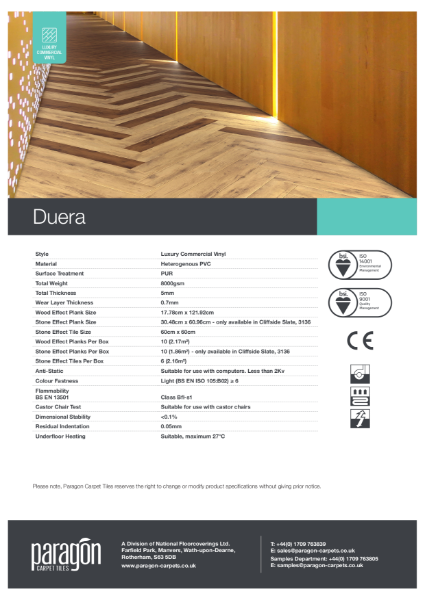 Paragon Carpet Tiles - Duera - Specification Information