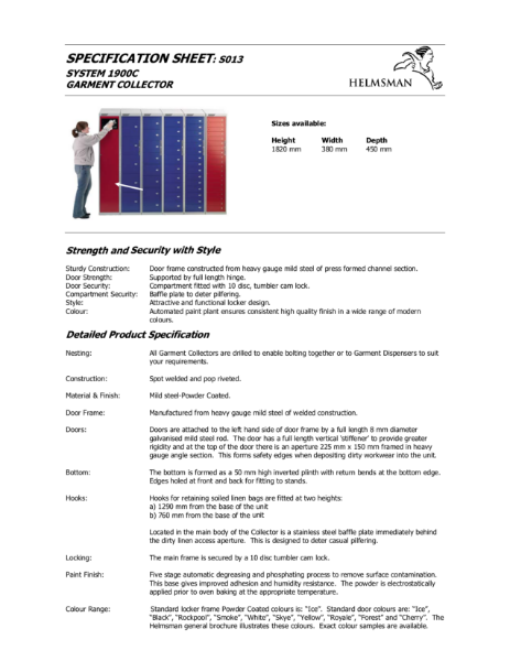 Product Data Sheet - Garment Collector