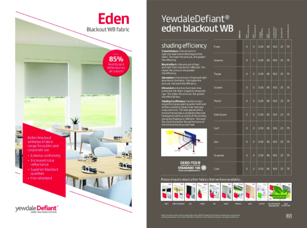 YewdaleDefiant® Eden blackout white backed fabric for blind systems