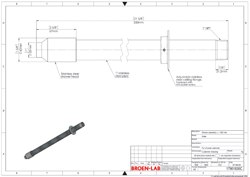 Shower head For body shower on the safety station cabinet