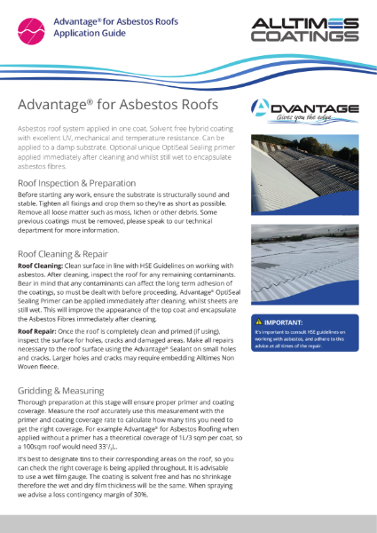 Advantage for ASBESTOS ROOFS - Application Guide