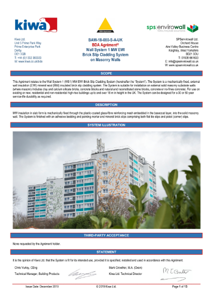 KIWA BDA Wall System 1 Flexible Slip on Masonry