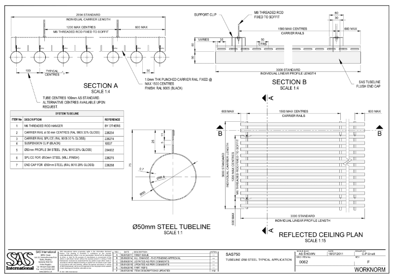 SAS750 Tubeline Ø50 Steel Typical Application