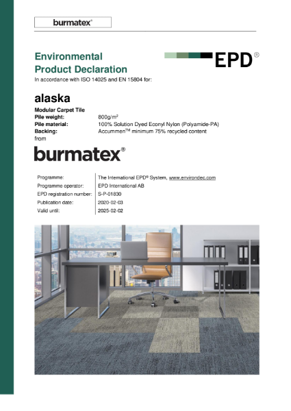 EPD certificate for carpet tiles alaska