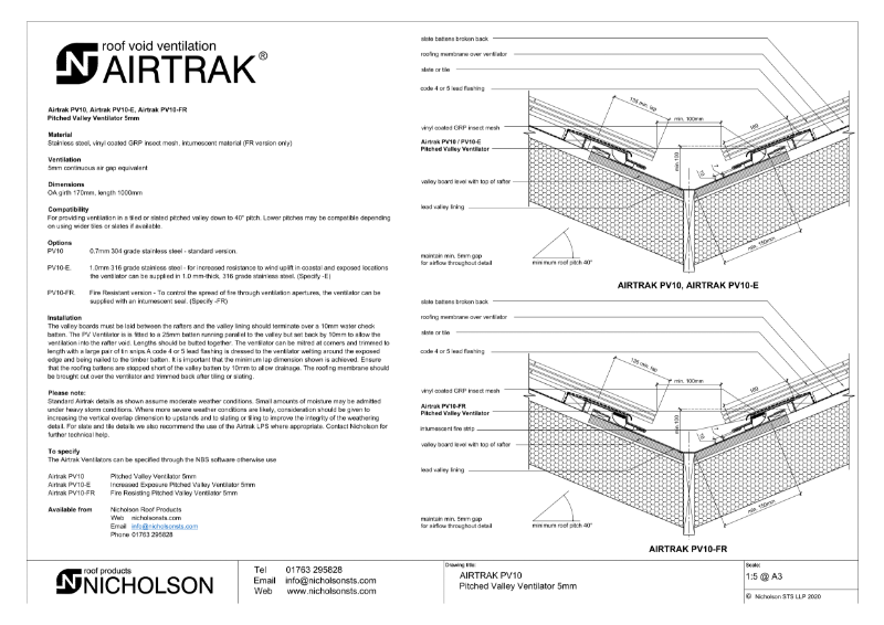 AIRTRAK PV10 Technical Data Sheet