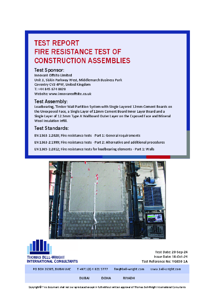 i-FAST Fire Test to EN 1365-1 - 120 minutes