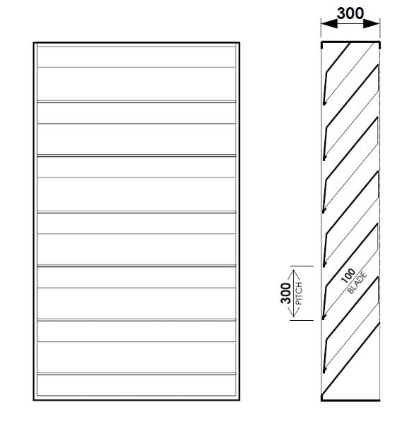 Acoustic Louvre Model AL3030, 300 mm deep - 300 mm Pitch Horizontal Metal Louvres